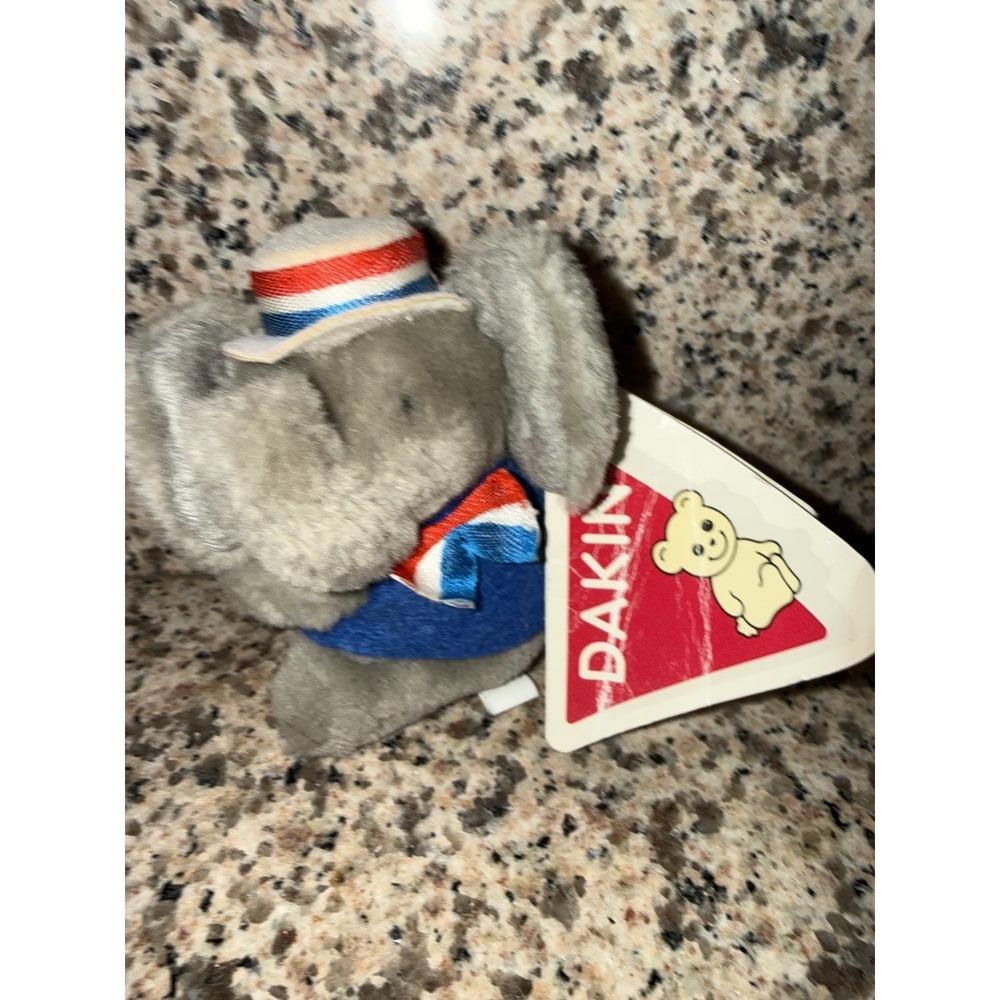 Vintage 1987 Dakin Patriotic Elephant Plush Clip Hugger Grabber Rare Toy Plush